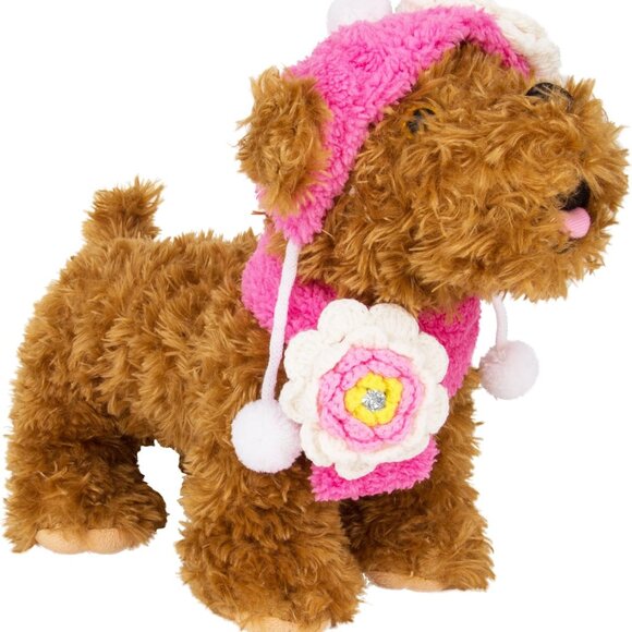 Pet Costome Winter Cloth Fluffy Pet Flower Beanie and Scarf, Medium, Pink/White - Picture 3 of 6